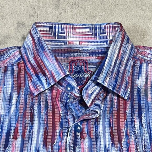 Luchiano Visconti Shirt Mens Med Blue Pattern Long Sleeve Button Up Casual Sport - Picture 9 of 16